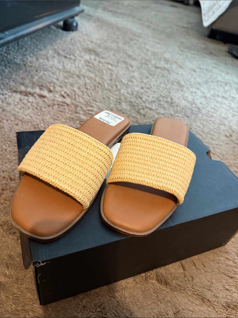 Woven Slide Sandals in Yellow for Women with Tan Footbed
